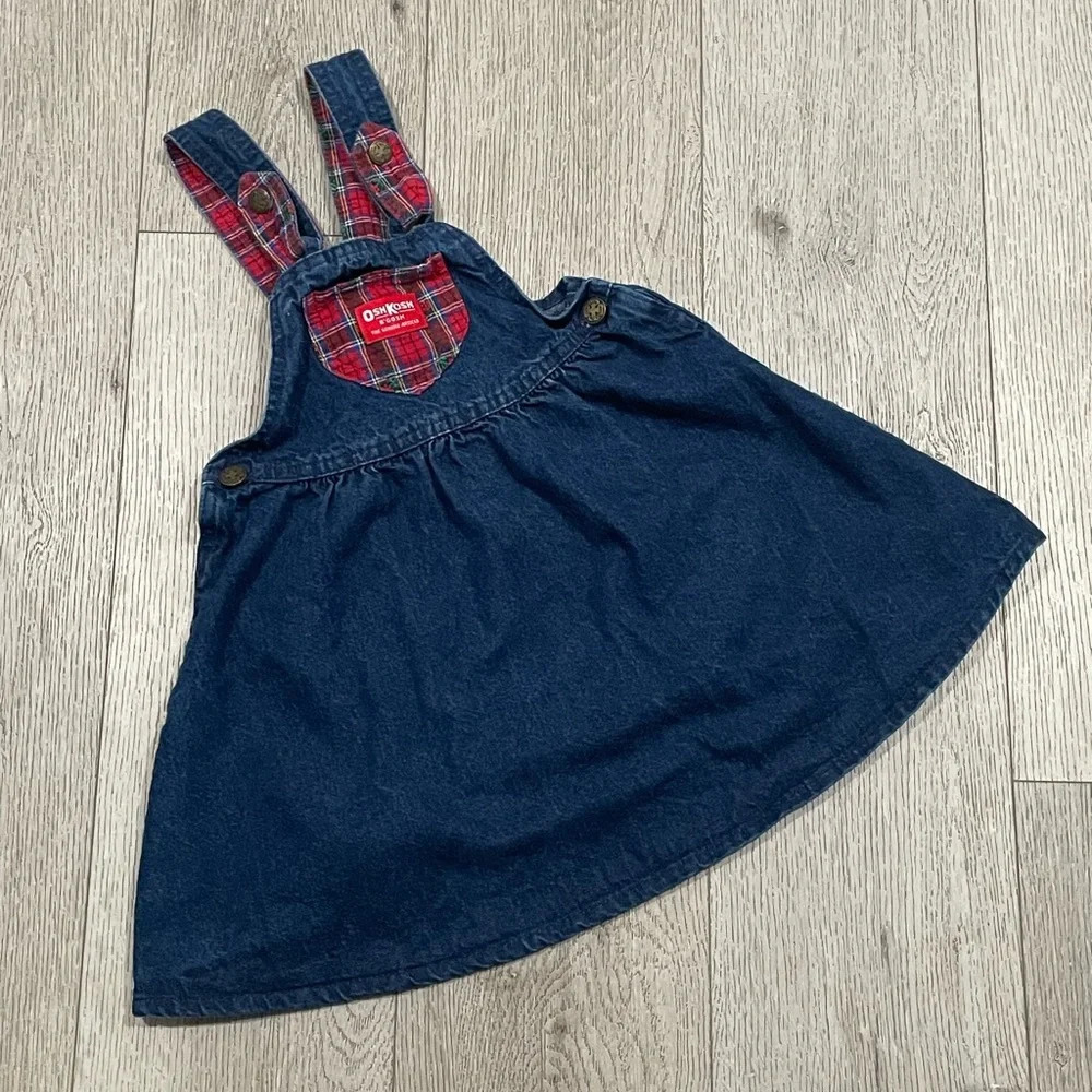 Vintage Oshkosh plaid denim toddler dress